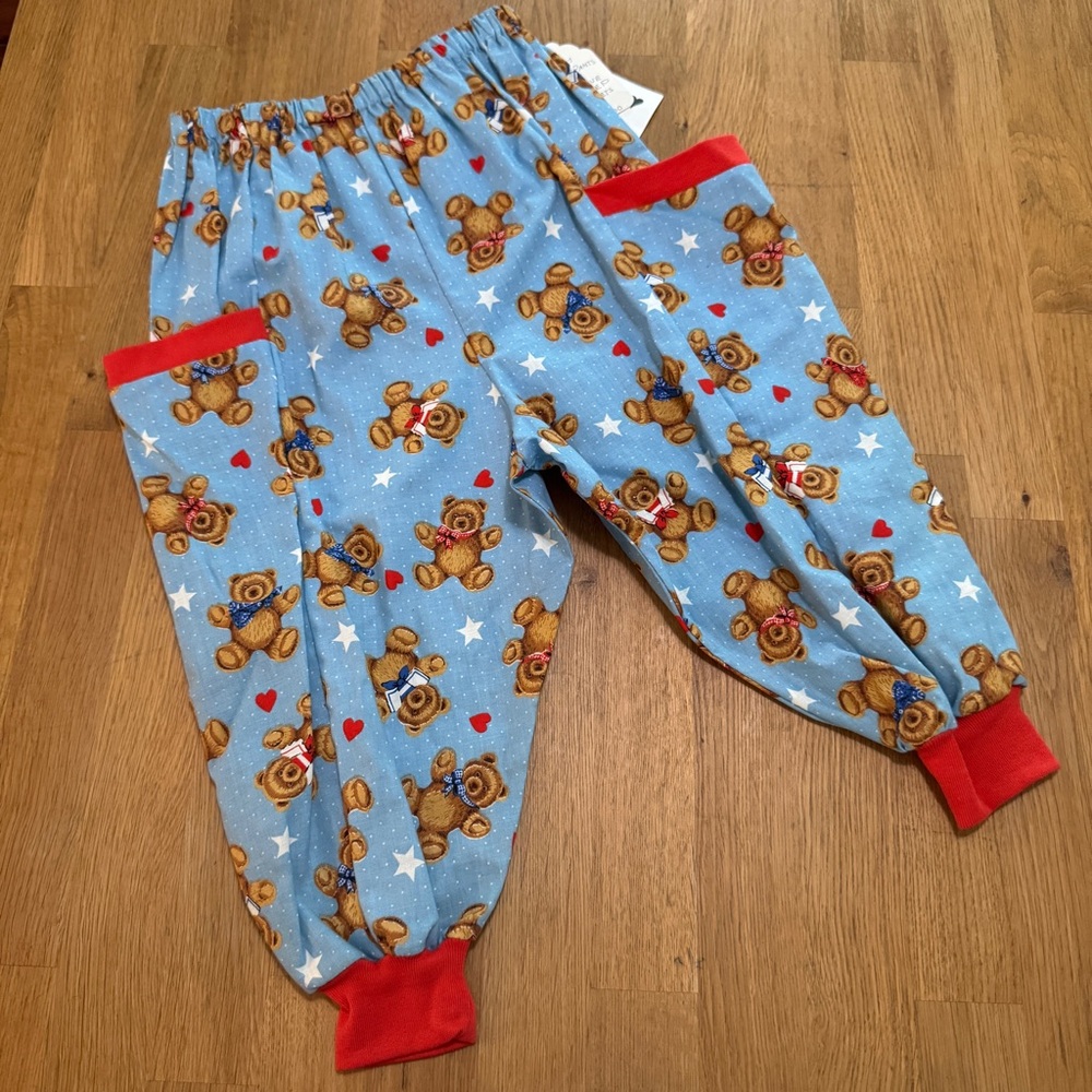 Designs by Rita Handmade Kids Size 3 Blue Bear Balloon Jogger Pants Unisex NEW